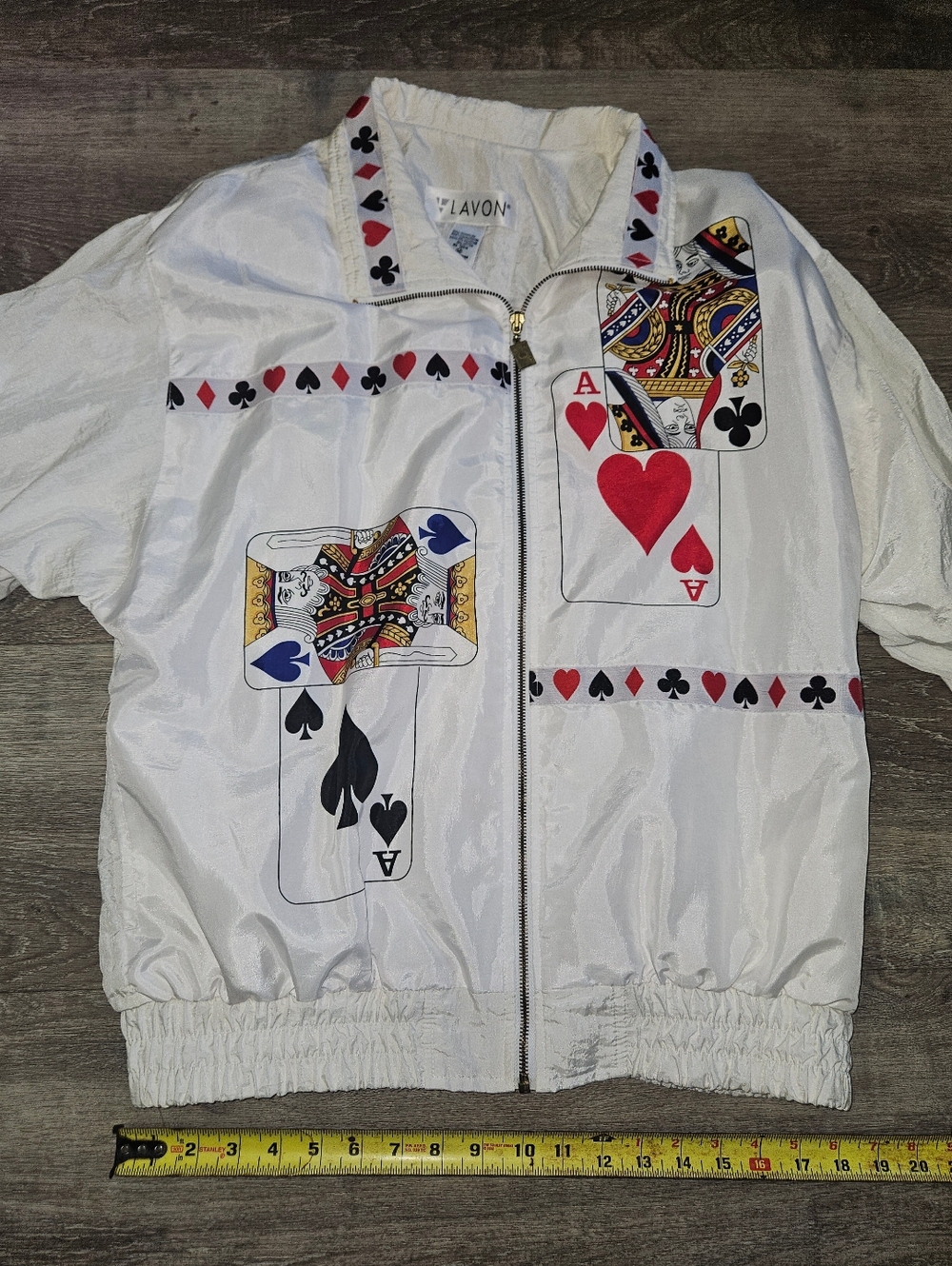 Vintage 90s Grannycore Novelty Poker Nylon Windbreaker Jacket Cards Medium Vegas - Picture 15 of 16